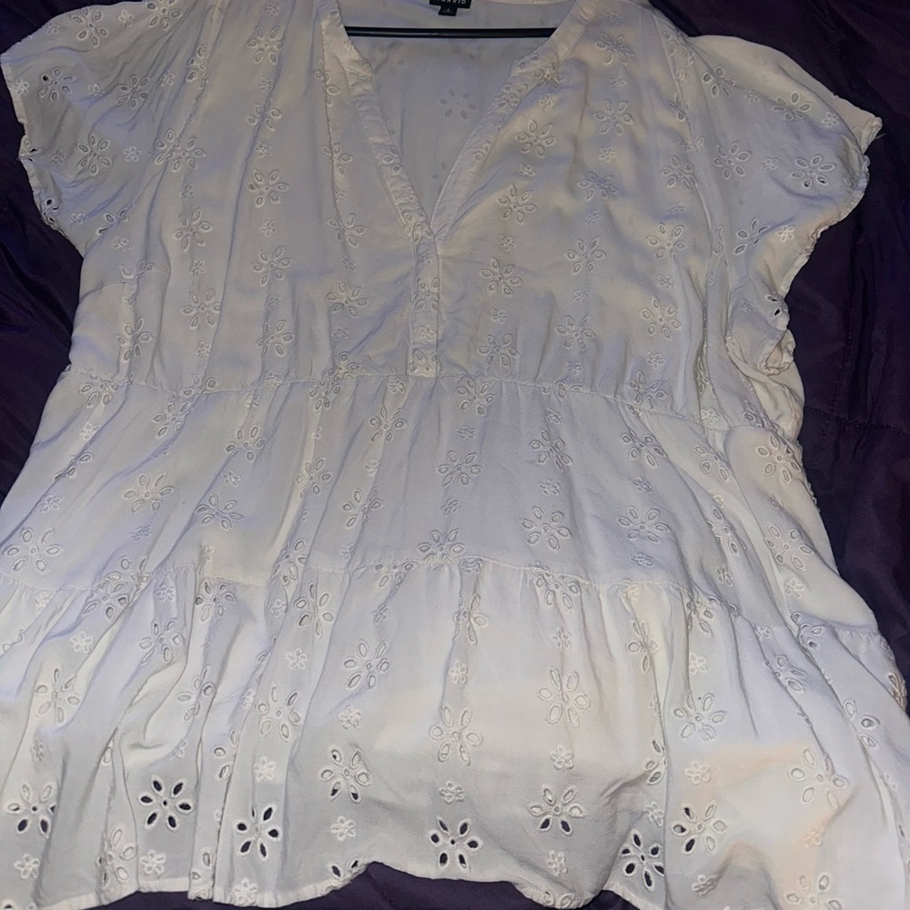 Torrid White Ruffled Cap Sleeve Blouse